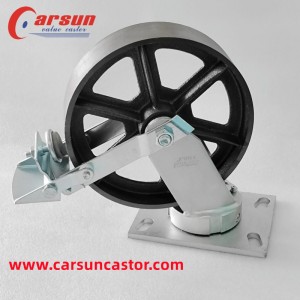 Ultra Heavy Industrial Castors 200mm 8 Inch Cast Iron Casters Wheels with Tread Brakes