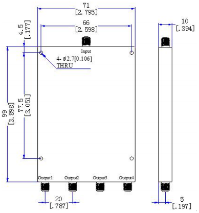 Rozdeľovač napájania 4-cestný konektor SMA-F 1G-18GHz JX-PD4-1G18G-16S