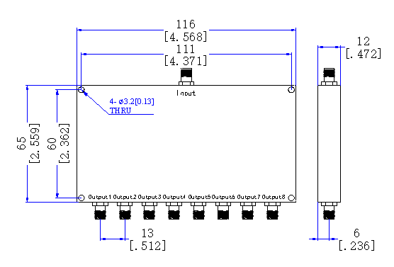 Rozdeľovač napájania SMA-F konektor