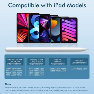 Draadlose laai-stylpen vir iPad, aktiewe iPad-potlood 2de generasie met palmverwerping, kantelgevoeligheid magnetiese stylus vir Apple iPad Pro 11/12.9 duim, iPad Air 4de/5de generasie, iPad Mini 6de generasie
