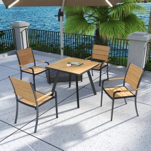 Moderne Außenmöbel aus Holz und Aluminium für den Außenbereich, Tisch- und Stuhlset