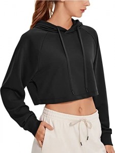 Wholesale Plain Cotton French Terry Womens Crew Neck Pullover Fashion Cropped Hoodies Sweatshirts