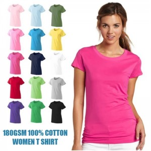 180GSM 100% Cotton Customized Logo Printed Blank Tshirts Wholesale Plain Promotional Women T Shirt