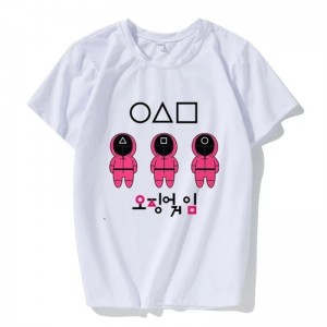 Unisex värikäs print T-paita Squid Game Top paita Ylisuuri puuvilla O-kaula lyhythihaiset naiset