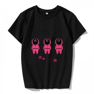 유니섹스 다채로운 프린트 티셔츠 오징어 게임 탑 셔츠 오버 사이즈 코튼 오 넥 반팔 여성