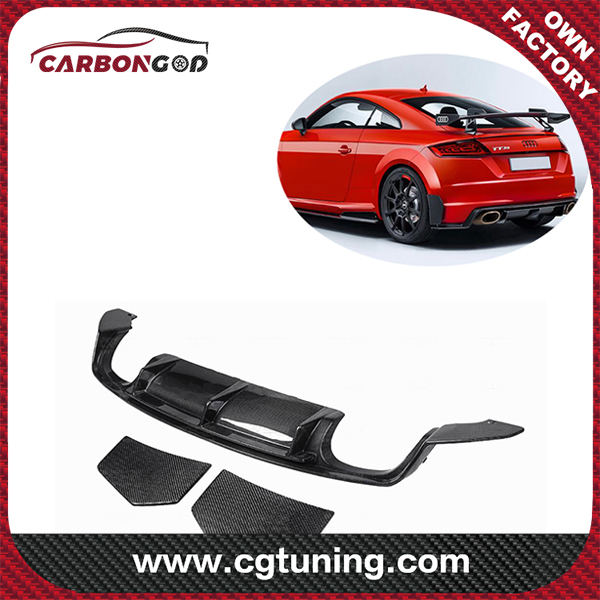 Pikeun 15-19 Audi TTS/TTRS MK3 Serat Karbon Rear Bemper Lip Diffuser sareng Sisi Splitter Spats Panel