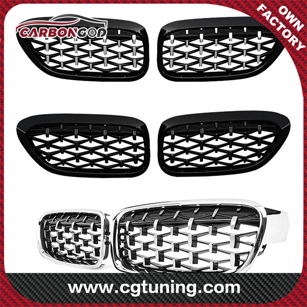 Nieuwe Diamond Carbon Fiber Style Grille Voor 2005-2008 BMW E90 Glossy Black Chroming Silver front mesh grill