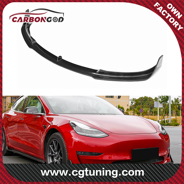 Parachoques delantero de coche de fibra de carbono, divisor de labios para Tesla Model 3 2017-2020, Kit de carrocería, difusor de alerón delantero, Protector de barbilla