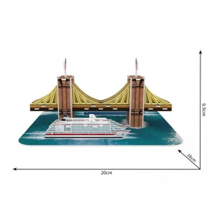 Ponte de Brooklyn con máis detalles como río e barco deseña crebacabezas 3D