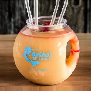 Fish Bowl Cup with Handle, Lid and Straw Hard Plastic- 42 oz / 12000ml