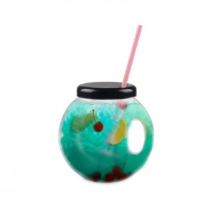 Fish Bowl Cup with Handle, Lid and Straw Hard Plastic- 42 oz / 12000ml