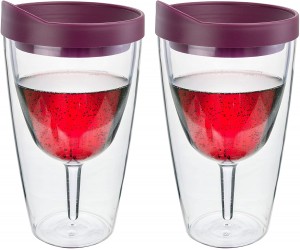 Amazon best seller 10oz plastic wine glass transparent wine tumblers double wall insulated wine cups with lid