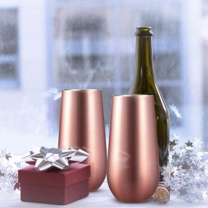 6oz mini double wall stemless wine glass, stainless steel vacuum insulated Champagne Flutes Wine Tumbler with lid