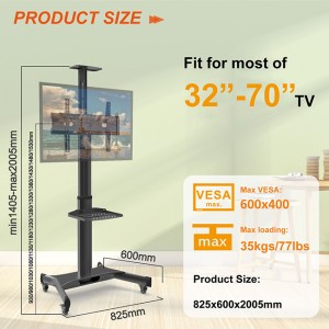 Fabriek High Quality Rolling Mobile TV Cart Stand