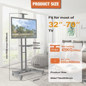 Norādītā cena Charmount TV grozam ar regulējamu augstumu mobilās televīzijas ratiņiem Universāls grīdas TV statīvs
