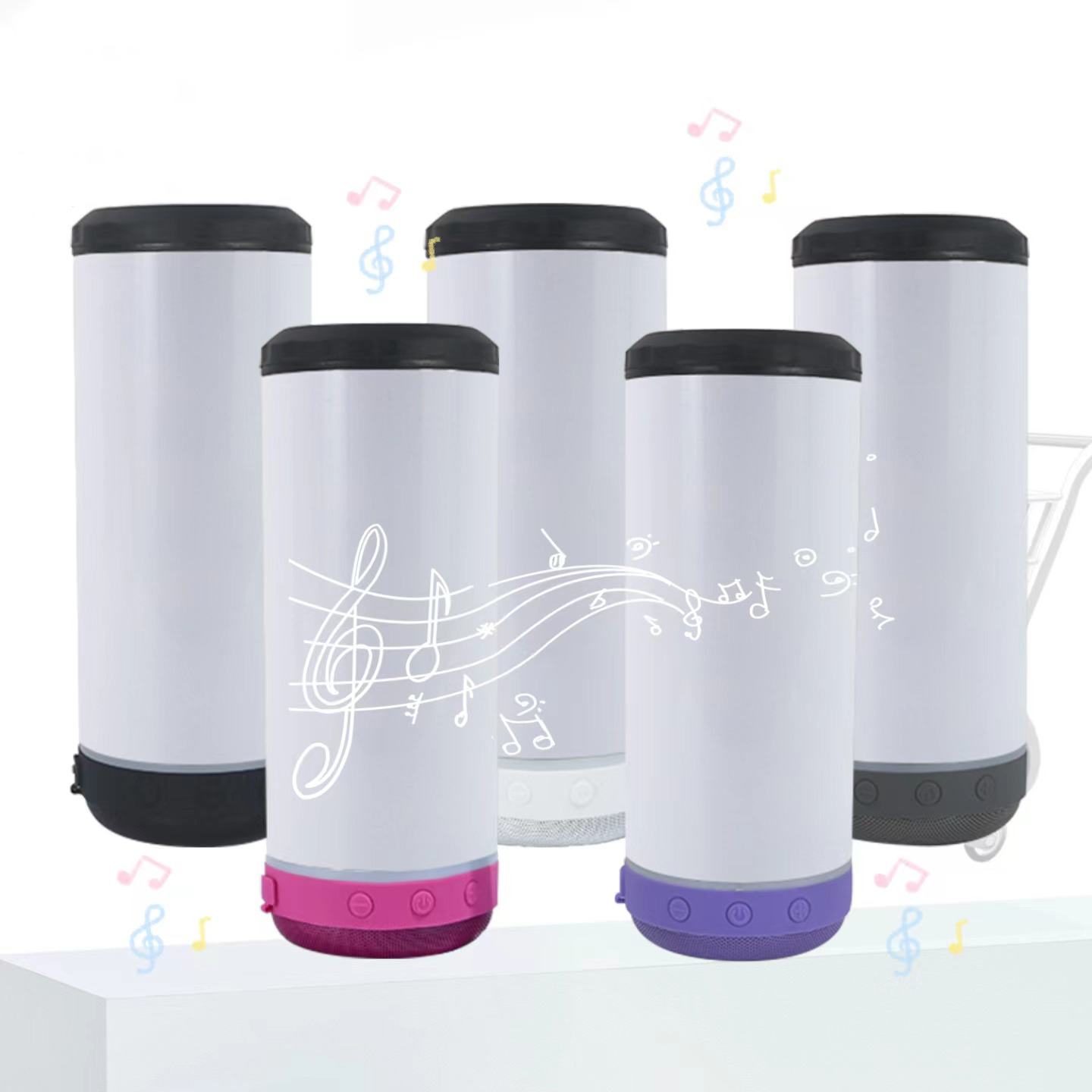 New Design 4 in 1 16oz Straight Skinny Stainless Steel Insulated Slim Sublimation Can Cooler with Speaker
