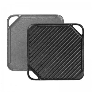 Reversible Square Cast Iron Grill Pan for Single burner| Double Sided Used on Open Fire & in Oven | Pre-Seasoned |Versatile Baking Cast Iron Grill