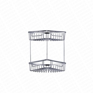 60077-High quality retail small moq bathroom accessories shelves tir-angle netlike corner basket Brass/Chrome