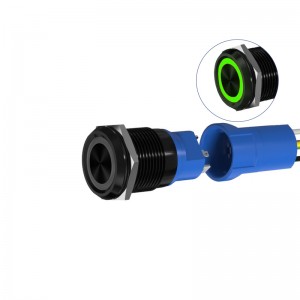 Kualitas luhur 22mm Hideung Oksida Button Ring LED RGB Tri-Warna kalawan 10Amp