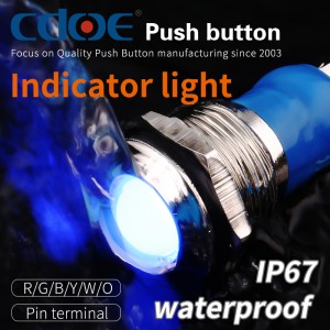 10mm Logam 12v Penunjuk Lampu Biru Muda Dipimpin Kalis Air Ip67