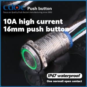 ປຸ່ມກົດປຸ່ມ 10A 16 ມມ 12v led on off power ສະແຕນເລດ latching ring light