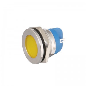 LED մետաղական ցուցիչ լույս 22 մմ դեղին լուսավորված փին տերմինալ ազդանշան Ip67