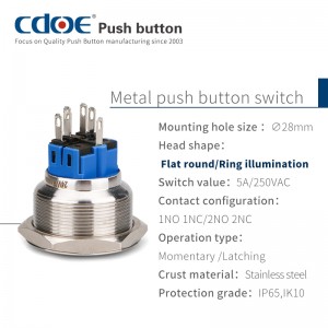 28mm Металл Push Button Дат баспас болоттон жасалган Control Panel Switch Start жабдуулар үчүн
