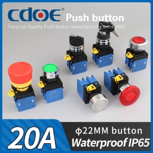 Push Button 110v Switch 30MM metal ip65 10amp k20s series 1no1nc reset