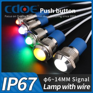 6 mm metalen signaallamp Ip67-pinaansluiting waterdicht 220 V led-controlelampje met draad