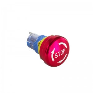 Avarinio stabdymo mygtukas, 16 mm užraktas, raudonas galvutės stabdiklis, baltas rodyklės metalinis jungiklis