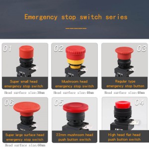 IP65 Emergency stop button 22mm isa na karaniwang bukas na push switch lay5 para sa bagong makina ng enerhiya