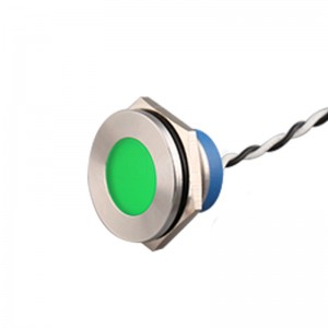 Зелена светодиодна лампа от неръждаема стомана 25 мм с кабел