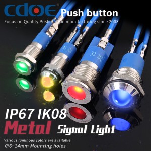 Ip67 Pinglo-Terminalo 8mm Led Ruĝa Plata Kapo Neoksidebla Ŝtalo Signallampo