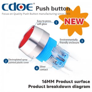 Neues Produkt Dot LED 16 mm Rastknopf Ein-Aus-Schalter 12 V LED-Licht