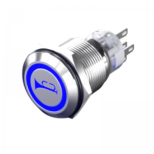 19 MM pielāgota lāzera logotipa dizaina ūdensnecaurlaidīgs ip67 zils LED īslaicīgs spiedpogas slēdzis automašīnai
