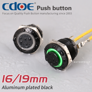 High-Visibility high head Ring LED Reset Function 19mm Black Oxide push button switch