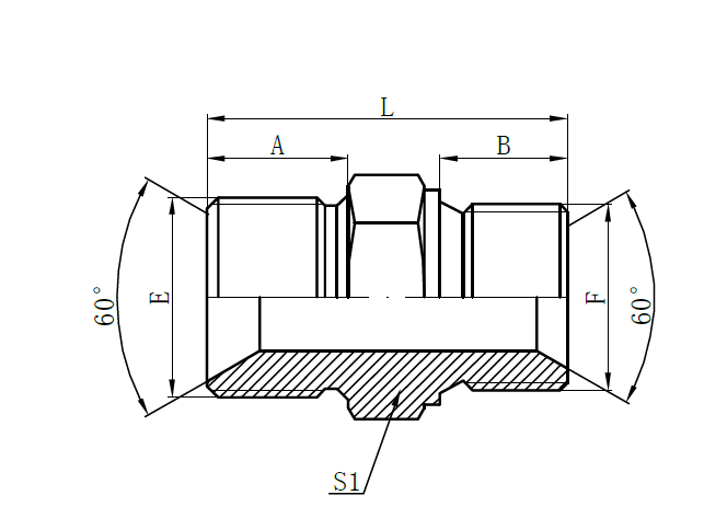 1BM- BSP זכר כפול לאיטום מושב מלוכד 60° × מטרי זכר כפול 60° מושב מלוכד