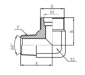 1DT9-Metric Male 24° HT ×BSPT Male 60° (90° Elbow)