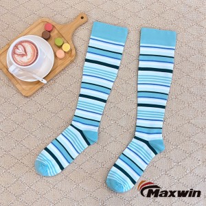 Calcetines de compresión para mujer con patrones de rayas o puntos-azul