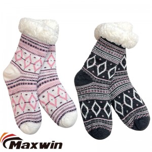 Ladies Bright Silk Winter Warm Indoor Socks Socks with Grid Stripe Cabin Socks