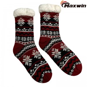 Ladies Cozy Winter Cozy Socks Double-Layer Cabin Socks with Snowflake Pattern
