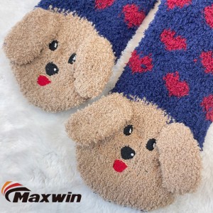 جوارب نسائية شتوية محبوكة دافئة للأرضية المنزلية جوارب من الألياف الدقيقة الغامضة مع نمط كلب لطيف