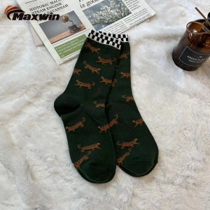 Calcetines lisos de primavera para mujer con estampado de leopardo, pato y conejo, calcetines redondos