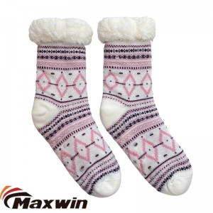 Dámske svetlé hodvábne zimné teplé vnútorné papuče ponožky s mriežkovým pásikom