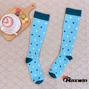 Calcetines de compresión para mujer con patrones de rayas o puntos-azul