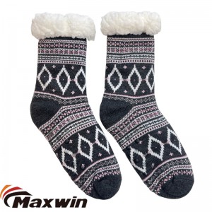 Dam Bright Silk Winter Warma Indoor Slipper Socks med Grid Stripe Cabin Socks