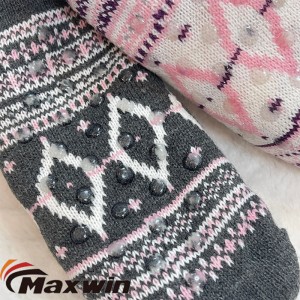 Dam Bright Silk Winter Warma Indoor Slipper Socks med Grid Stripe Cabin Socks