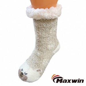 Ženske zimske super tople protizdrsne udobne nogavice iz mikrovlaken s srčkanimi živalmi in snežinko