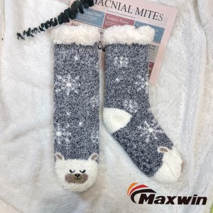 Superwarme, rutschfeste, gemütliche Mikrofaser-Socken für Damen für den Winter mit niedlichen Tieren und Schneeflocken