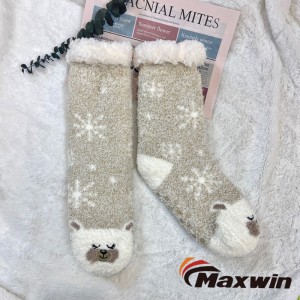 Női téli szuper meleg csúszásgátló kényelmes mikroszálas zokni aranyos állatokkal és hópelyhekkel